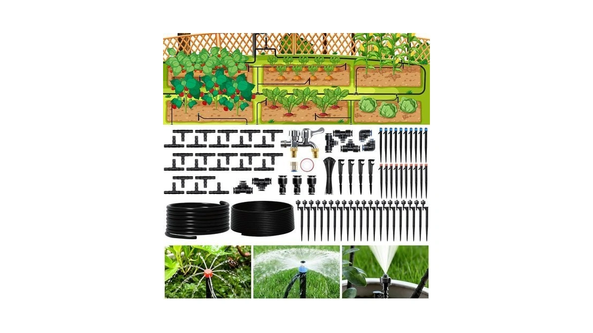 Irrigardener Drip Irrigation System For Garden, 180ft Tubing