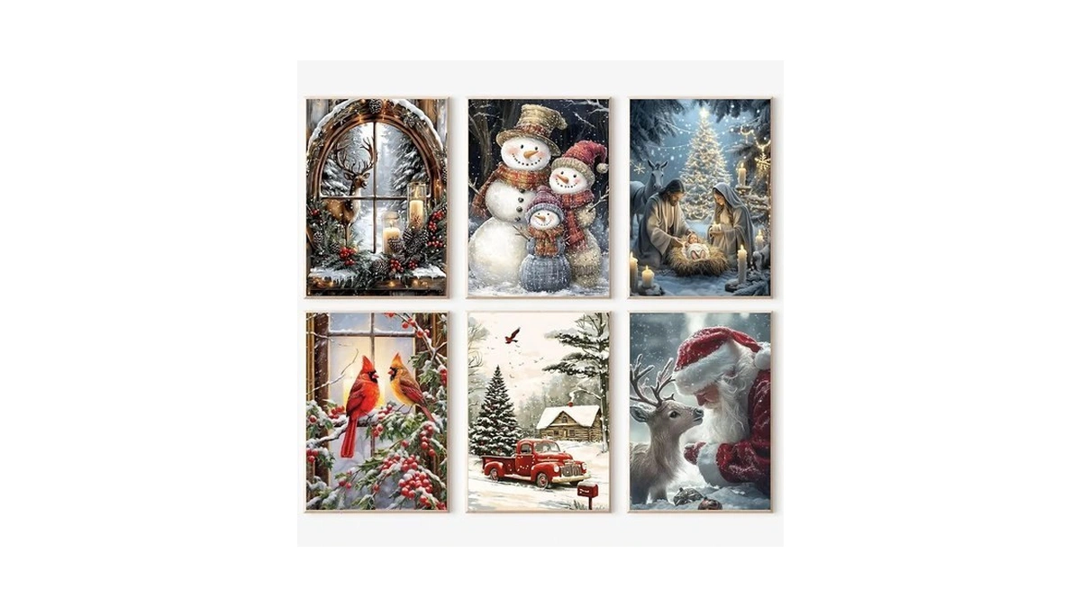 Lwzays 6 Pack Christmas Paint By Numbers Kit For Adults