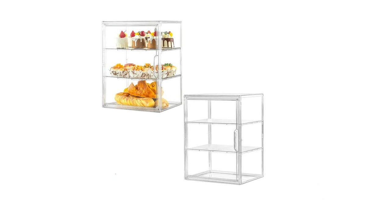 Pastry Display Case, 2 Pack 3 Layers Clear Bread Box