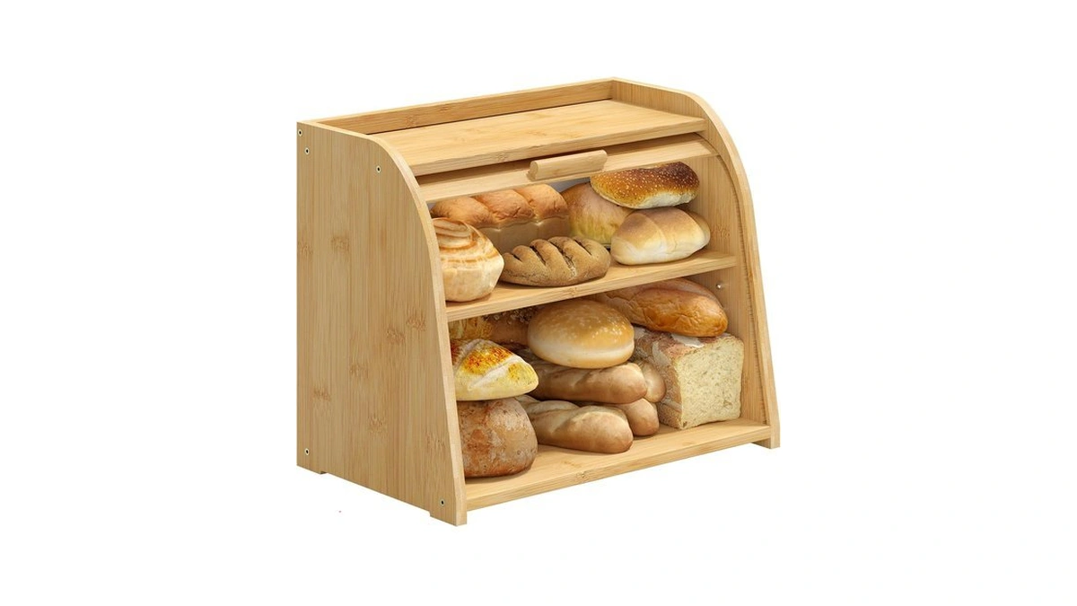 Kiplant Bread Box For Kitchen Countertop, Large Bamboo Wood Bread