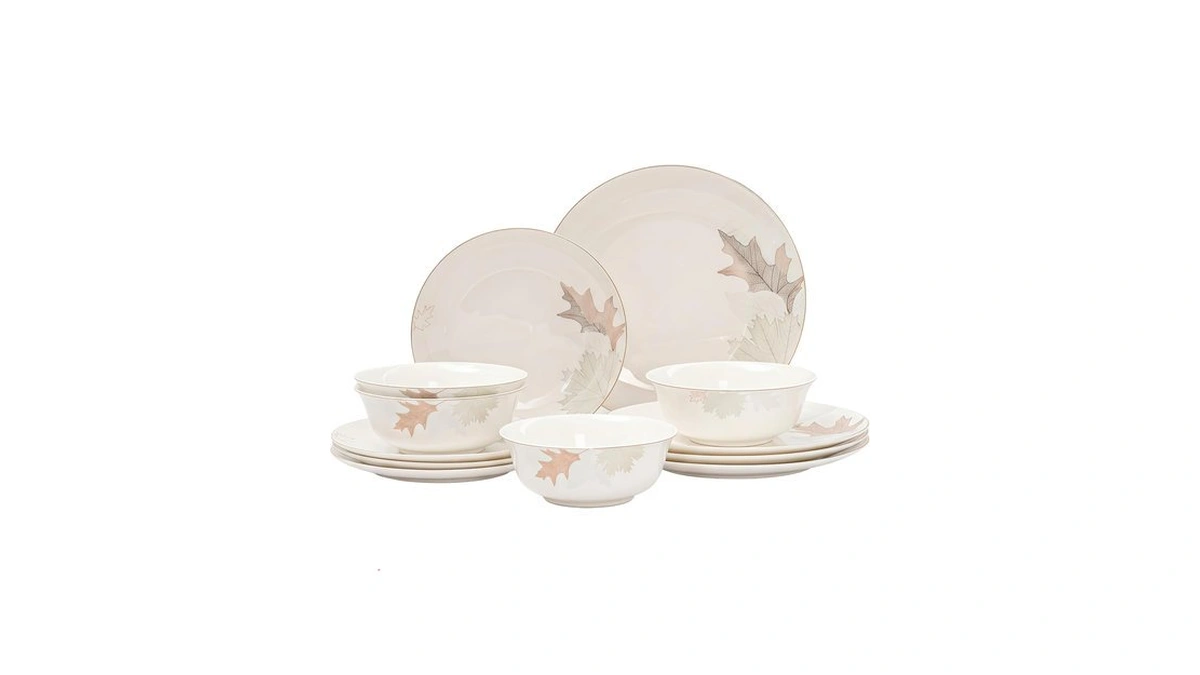 12 Piece Bone China Dinnerware Set For 4, Maple Leaf