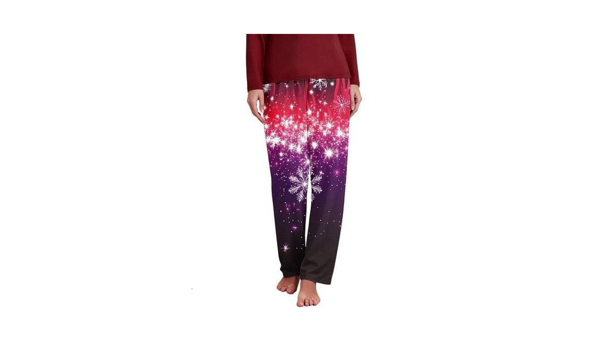 Christmas Pajama Pants Women Long Elastic Waist Xmas Pattern Bottom
