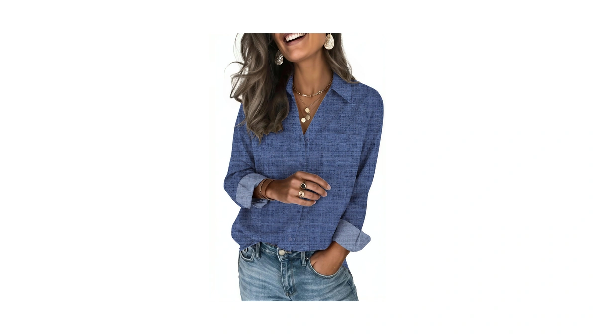 Zeagoo Work Shirts For Women Dressy Denim Top Button Down