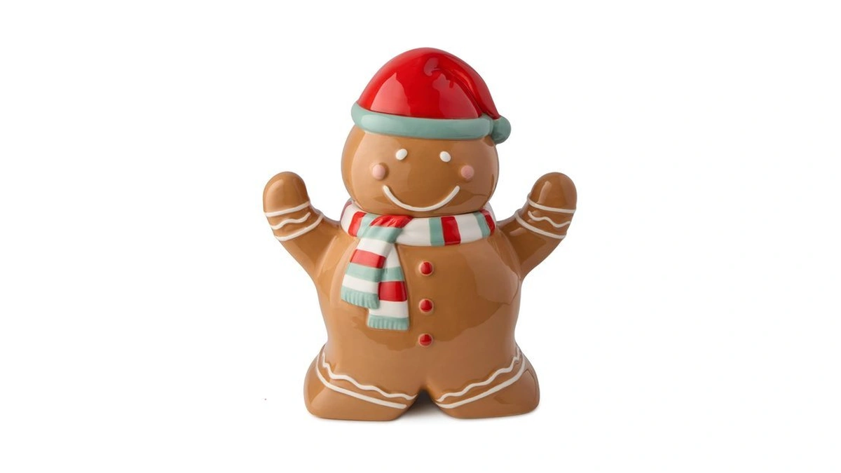Christmas Whimsy Gingerbread 3-d Cookie Jar – Holiday Ceramic Treat