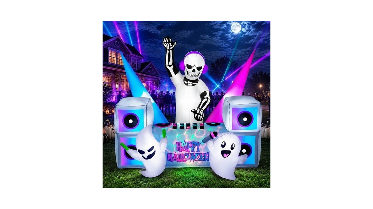 Fotako 7ft Halloween Inflatables Decoration Outdoor Skeleton Dj Ghosts With
