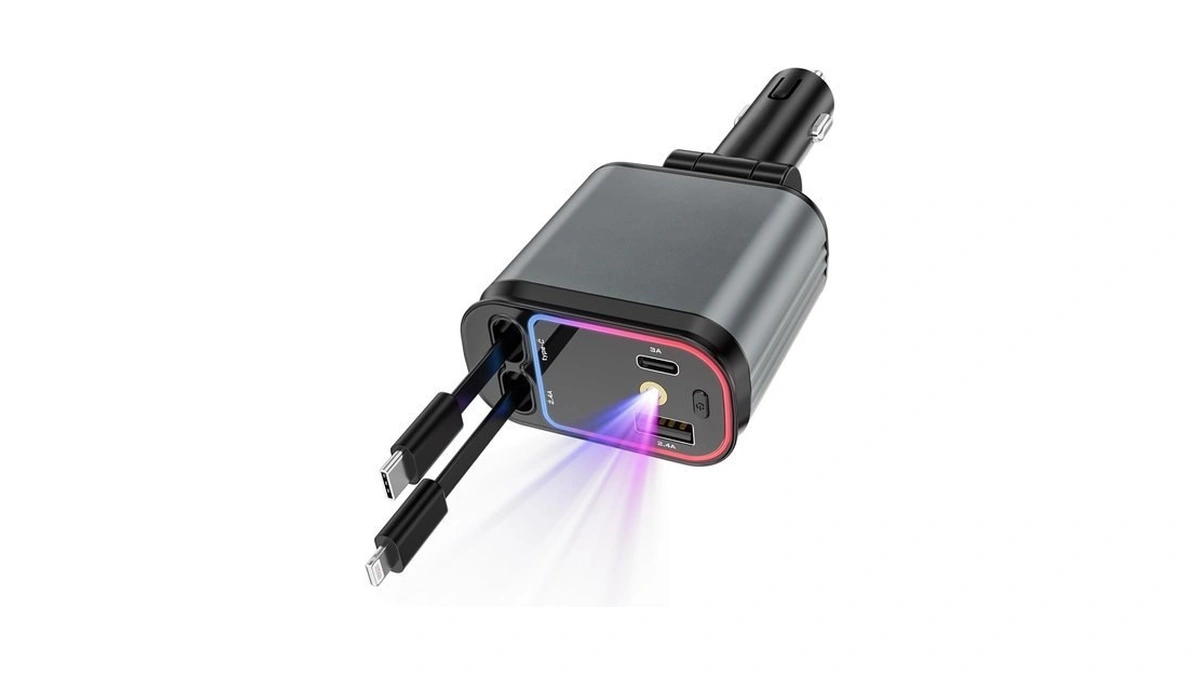 Chihod 66w Retractable Car Charger Adapter With Starlight, 4-in-1 Fast