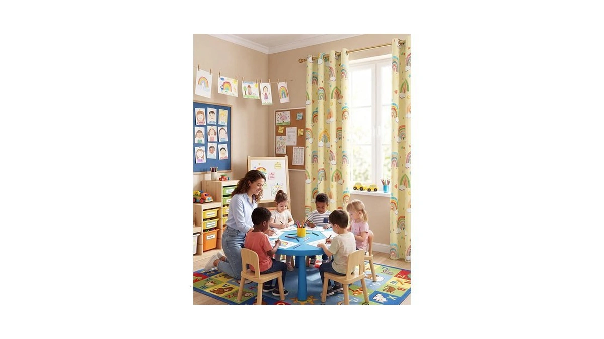 Nicetown 100% Blackout Rainbow Yellow Cartoon Curtains, 2 Panels, 52"