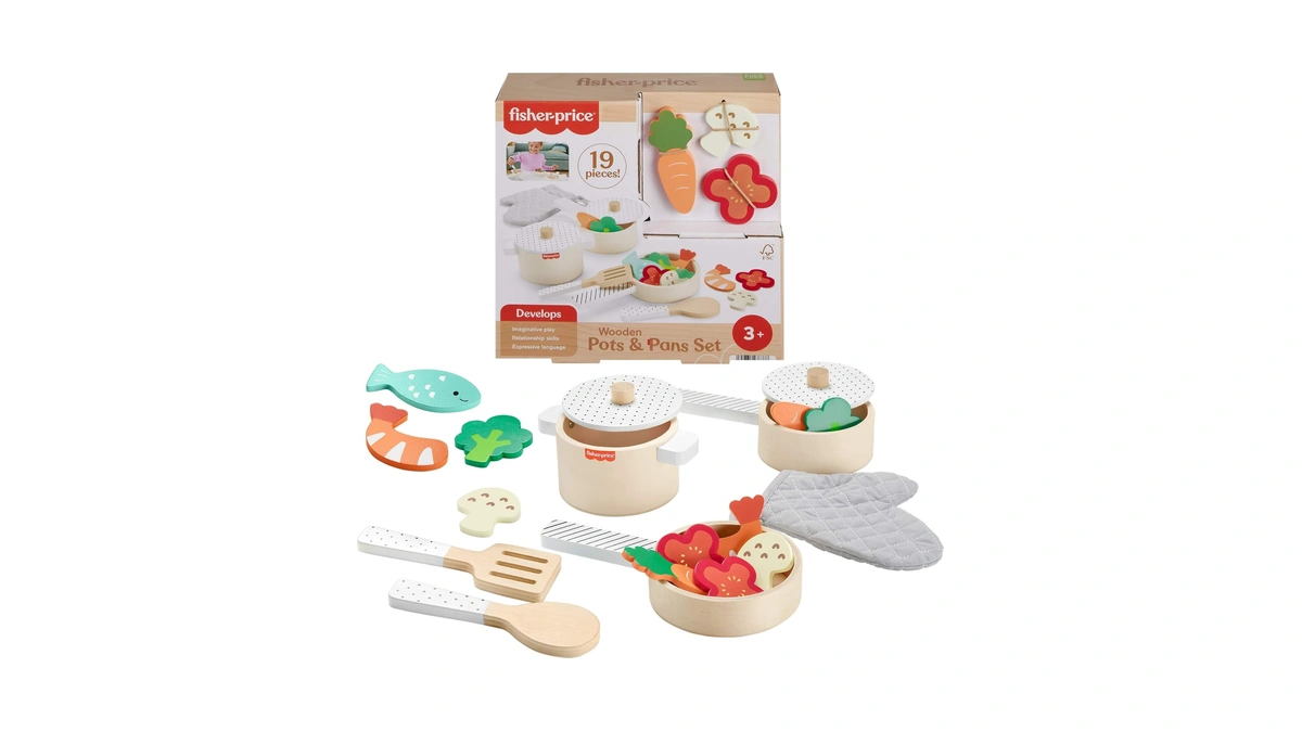 Fisher-price Wood Pots & Pans Set, Play Kitchen Toy