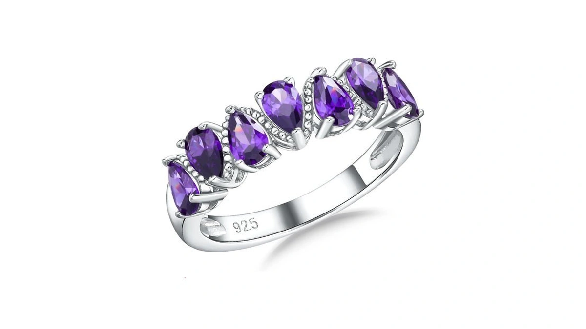 Randes Eternity Band Rings For Women Silver Pear Amethyst Anniversary