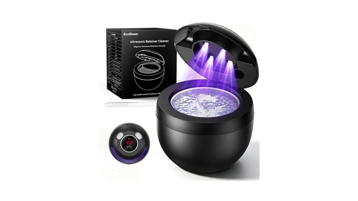 Ecobasic Ultrasonic Retainer Cleaner Machine, 45khz Dental Cleaning Pod With