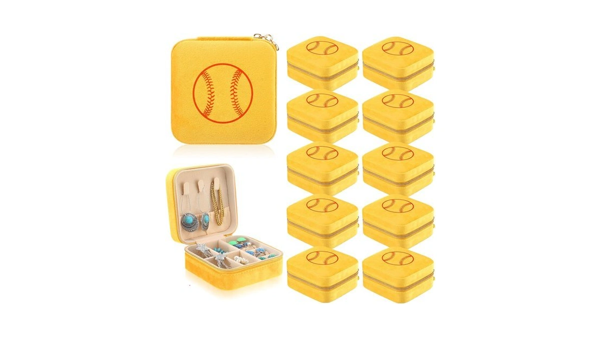 Huquary 12 Pcs Softball Jewelry Case, Yellow Portable Travel Organizer