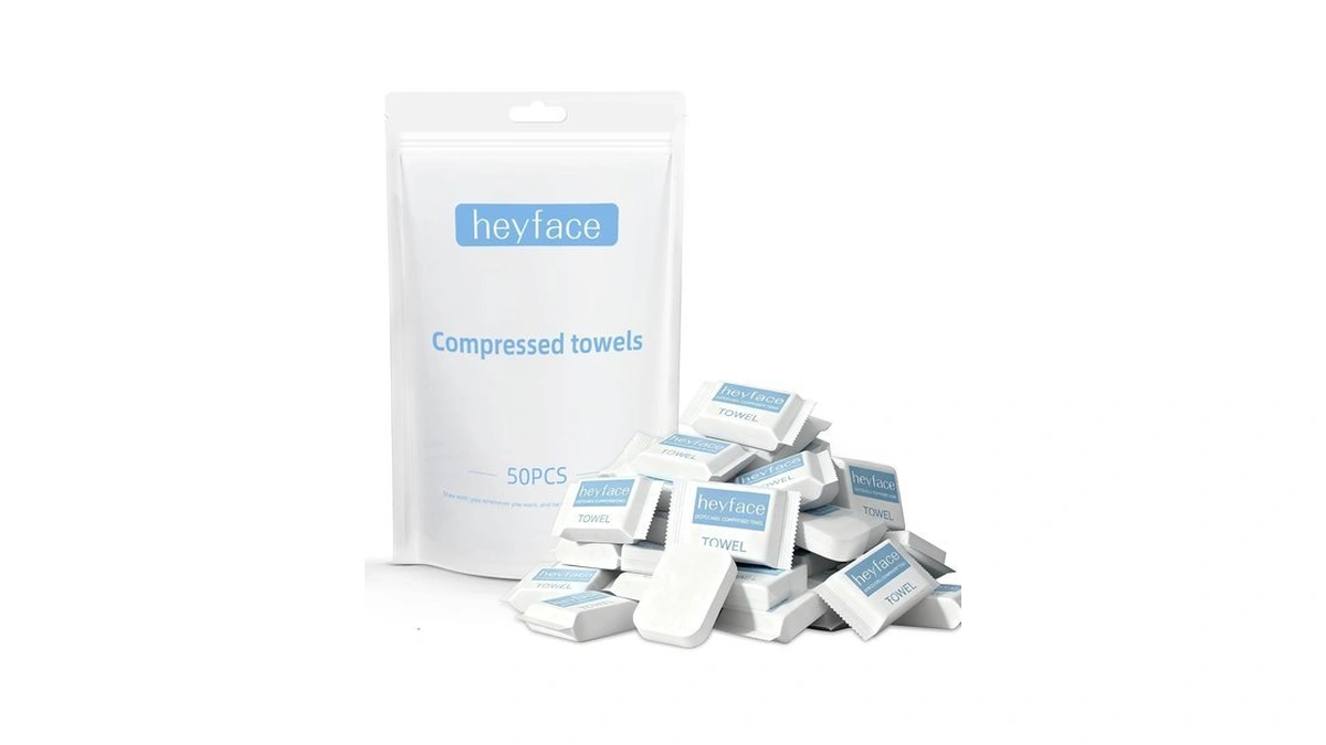 Heyface Compressed Towels Tablets For Travel, 50 Pcs, Disposable Washcloths