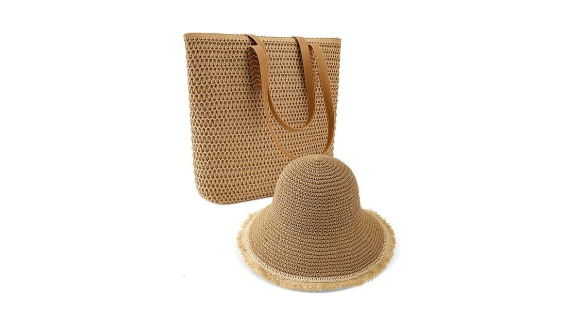 Beach Bags For Women & Sun Hat Set, Handmade Crochet