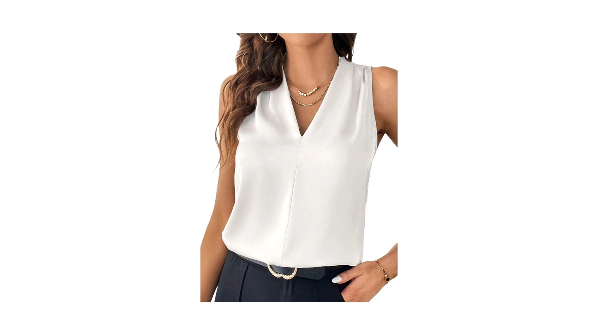 Evaless Business Casual Tops For Women Pleated V Neck,white,large