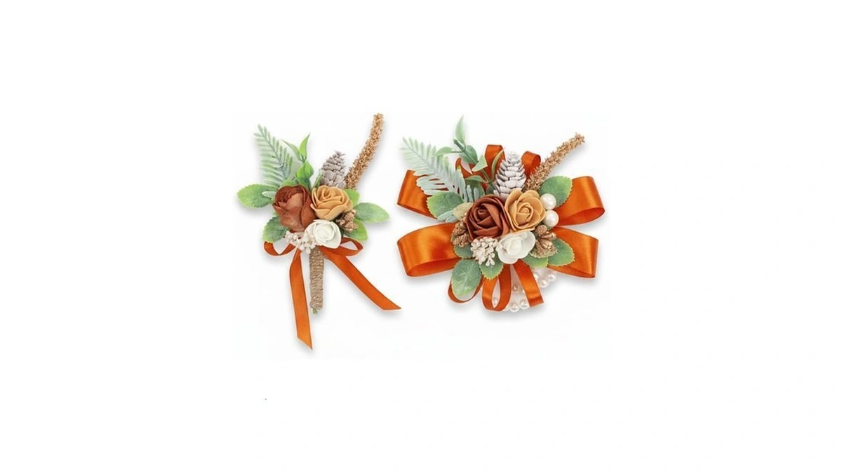 Yelinart Terracotta Orange Corsage And Boutonniere Set Wrist Corsage Flower