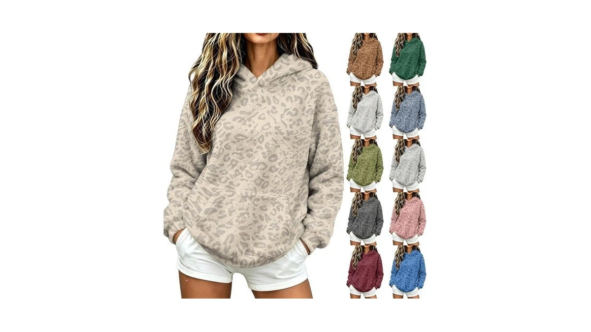 Amazon code: Cheetah Print Hoodie Fuzzy Flannel Loose