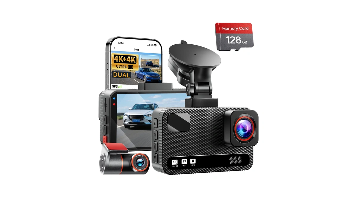 4k+4k Dual Dash Cam Front And Rear, Free 128gb Card,