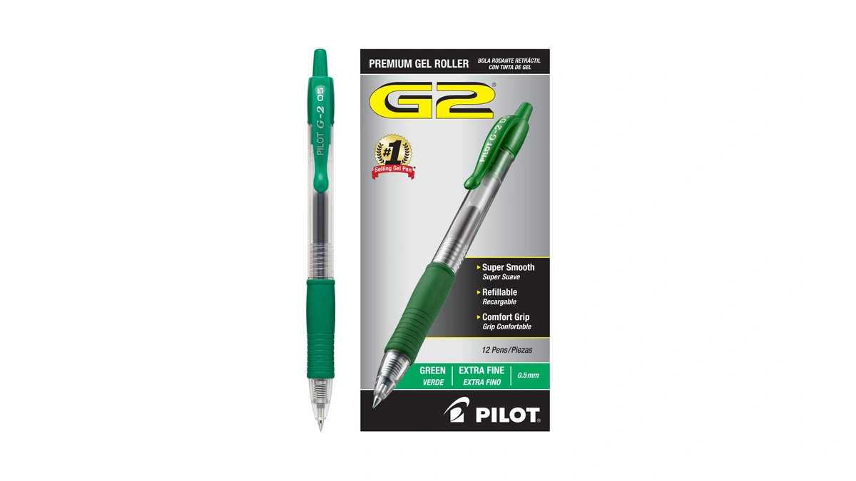 Pilot G2 Premium Retractable Rolling Ball Green Gel Pens, 0.5mm,
