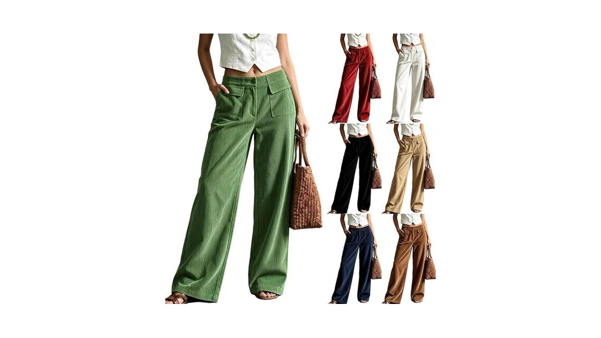 Furundly Womens Corduroy Pants High Waist Wide Leg Pant With