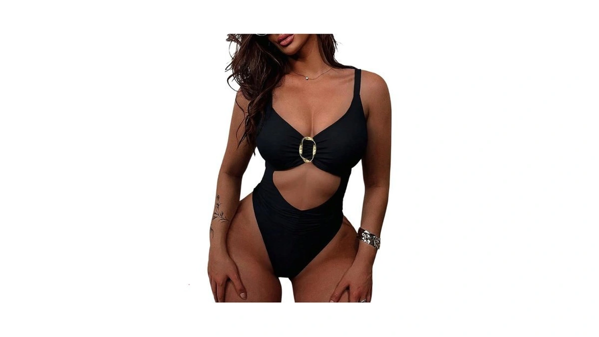 Milumia Women's Sexy Cut Out Monokini Swimsuits Metal V Neck