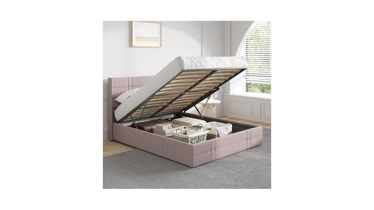 Novilla King Bed Frame With Lift Up Storage, Upholstered Platform