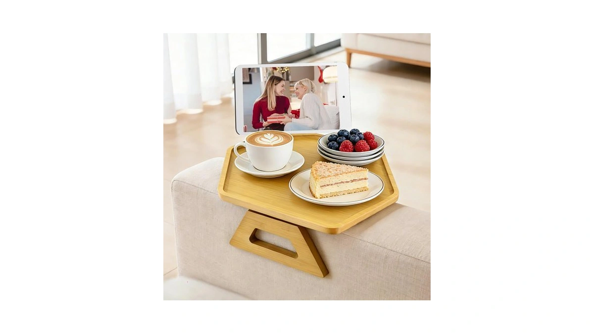 Jolitac Solid Wood Couch Arm Table, Sofa Armrest Table, Foldable