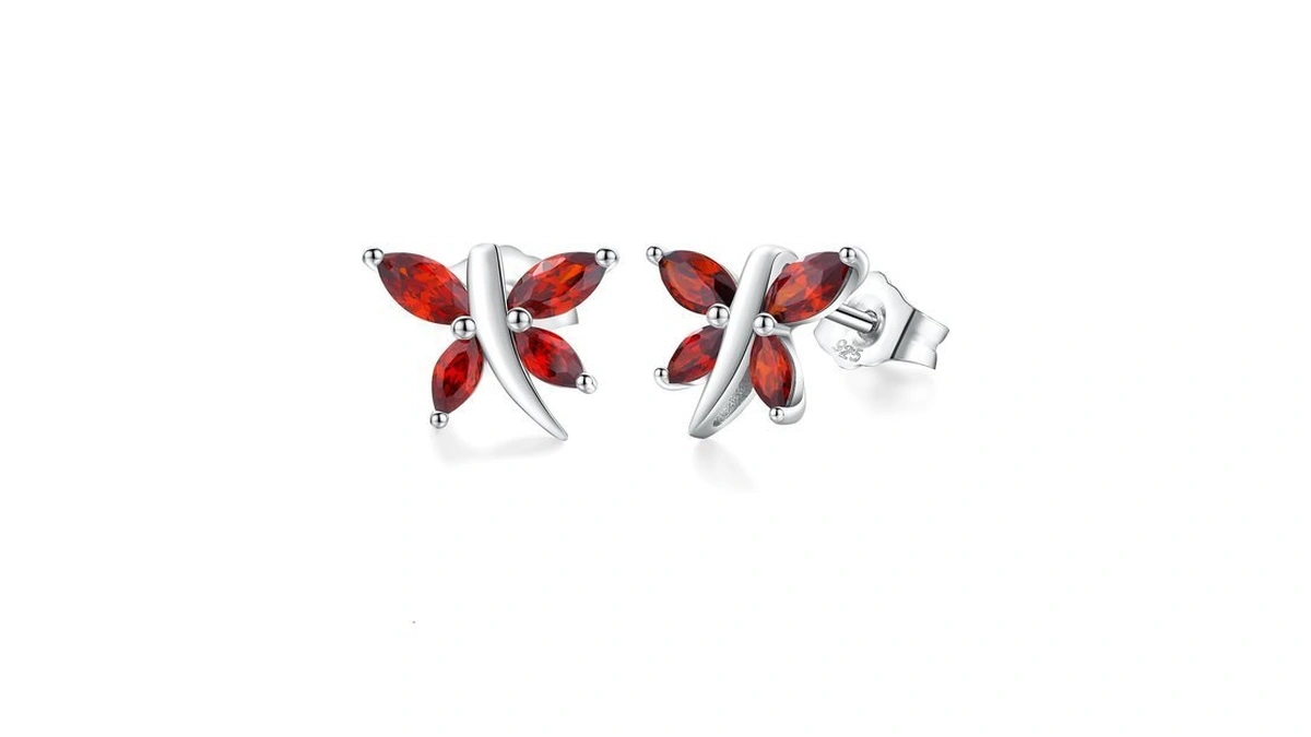Randes Dragonfly Earrings 925 Sterling Silver Garnet Earrings Small Dainty