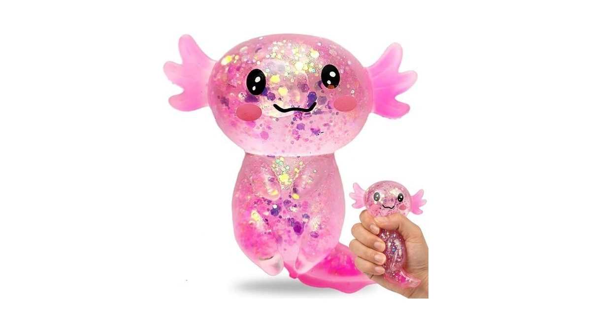 Axolotl Squishy Stress Relief Toy, Glitter Axolotl Fidget Toy, Soft