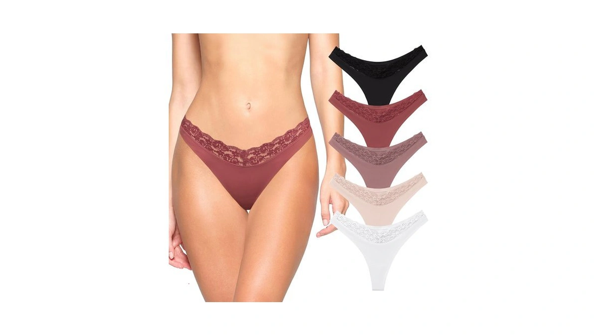 Reoria Womens Sey Lace Seamless Thongs Pantie...