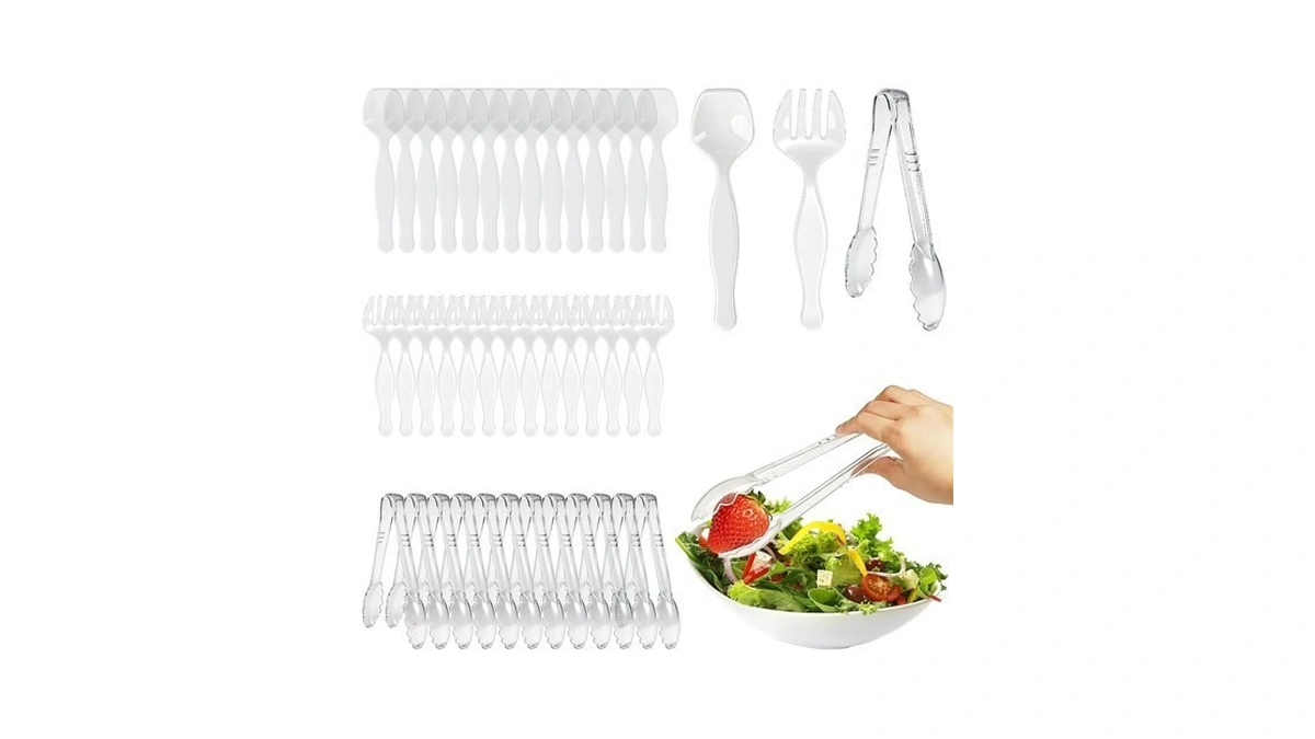 40 Pcs Large Plastic Serving Utensils Set - Serving Tongs,
