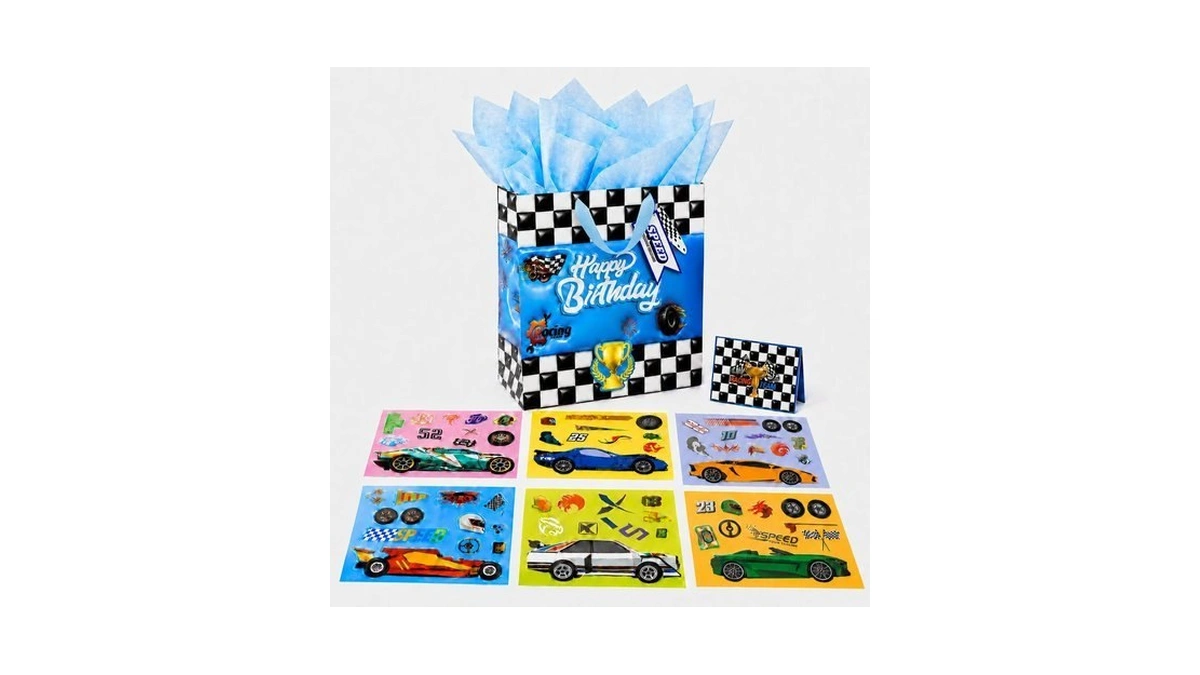 Rovibiobio Birthday Gift Bags For Boy Race Blue Car Bag