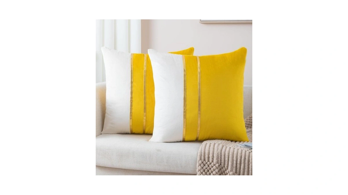 Zlina Gold Leather Striped Throw Pillow Covers 22Γ22 Inch.yellow