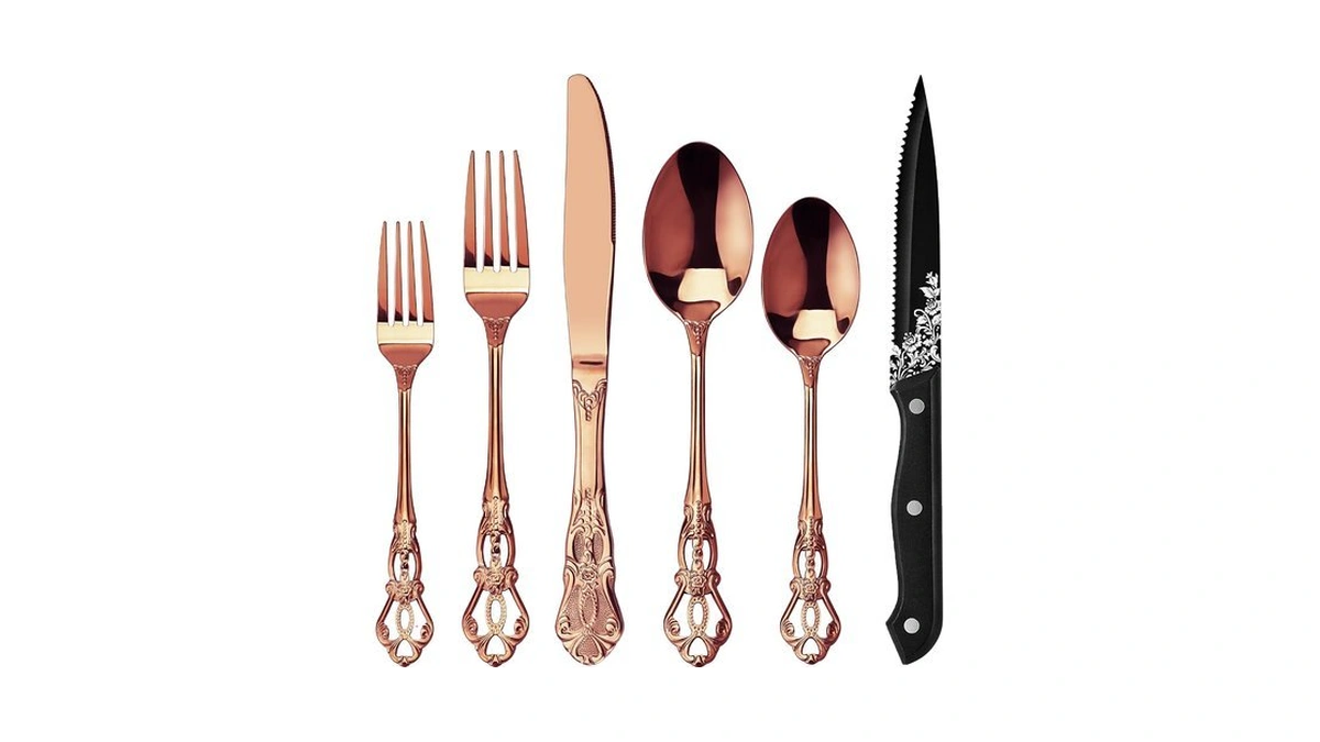 Runfly Gorgeous Retro Royal Rose Gold Stainless Steel 48-piece Flatware