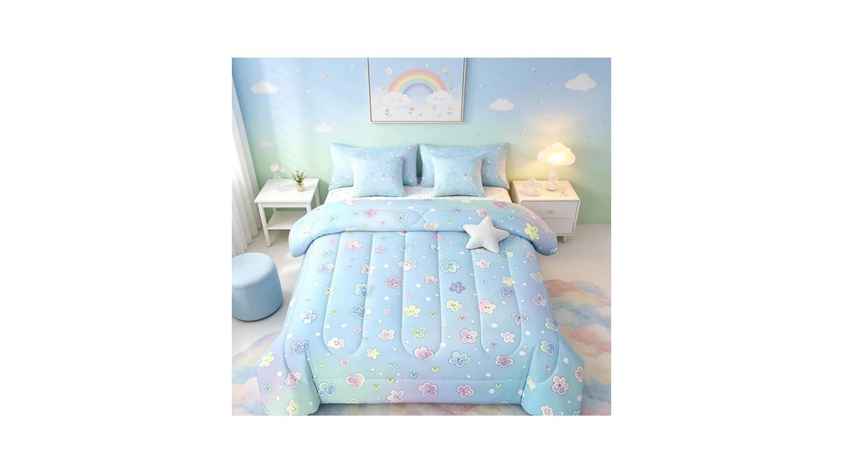 Feelyou Cute Flower 7 Piece Bedding Set Full Size For