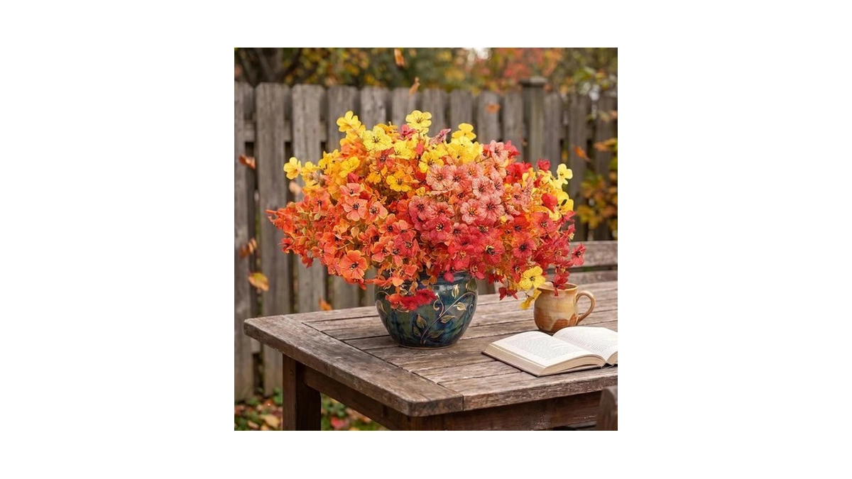 Ujroqi Artificial Violet Mums Flowers For Autumn Outdoor Decor, 12-stem
