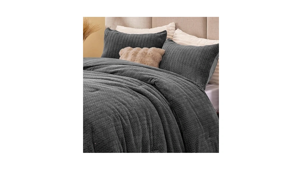 Chixpace Fleece Twin Size Comforter Set Grey, Fluffy Bed Set