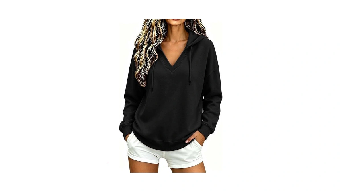 V Neck Sweatshirt Women Oversized Drawstring Long Sleeve Hoodies