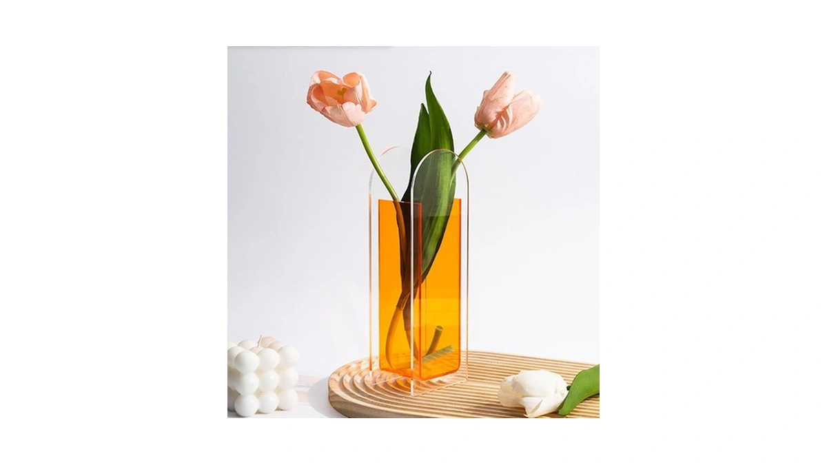 Yiemoge Modern Acrylic Geometric Vase, Minimalist Transparent Orange Flower Vase