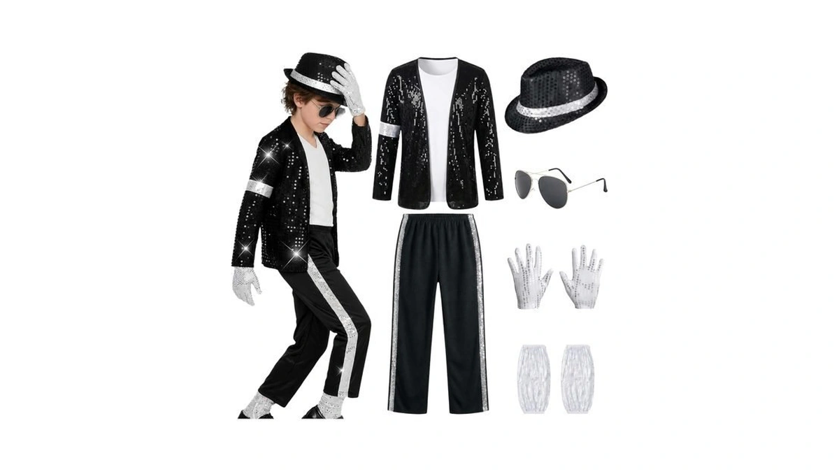Dinizimo Kids 80s 90s Pop Star Costume, 7-piece Halloween Dance