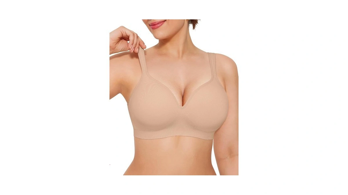 Popilush Wireless Bras For Women No Underwire Full Coverage Nude