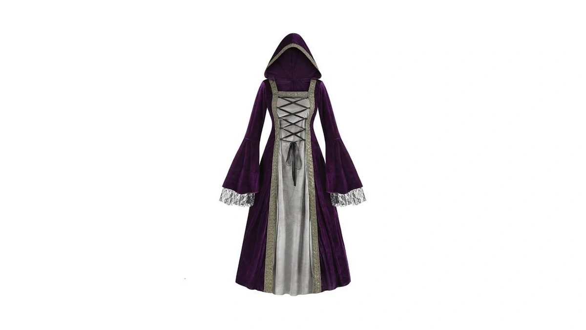 Women Hooded Medieval Renaissance Dress Halloween For Adult Black-red 2xl