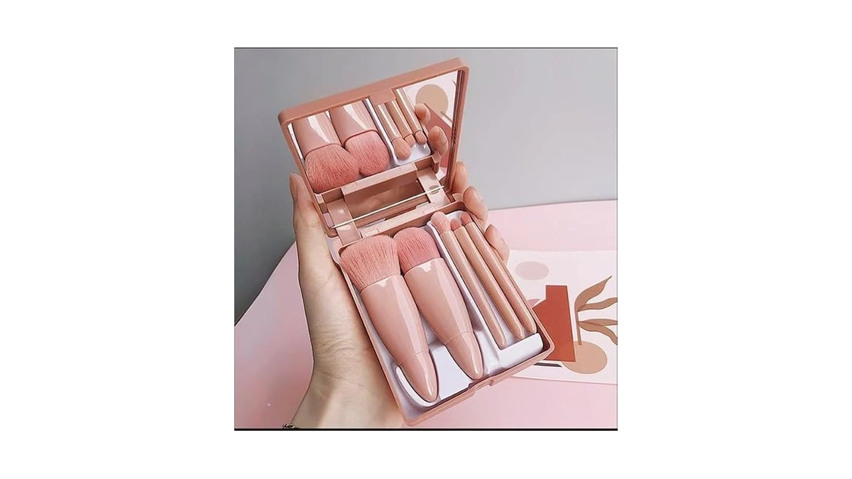 5pcs Portable Travel Makeup Brush Set With Mirror, Mini Complete