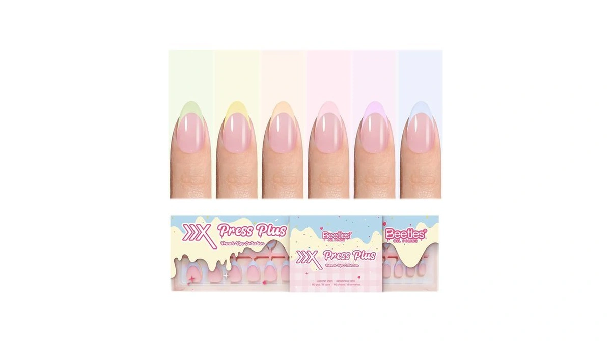 Beetles French Tips Press On Nails - Short Almond 6