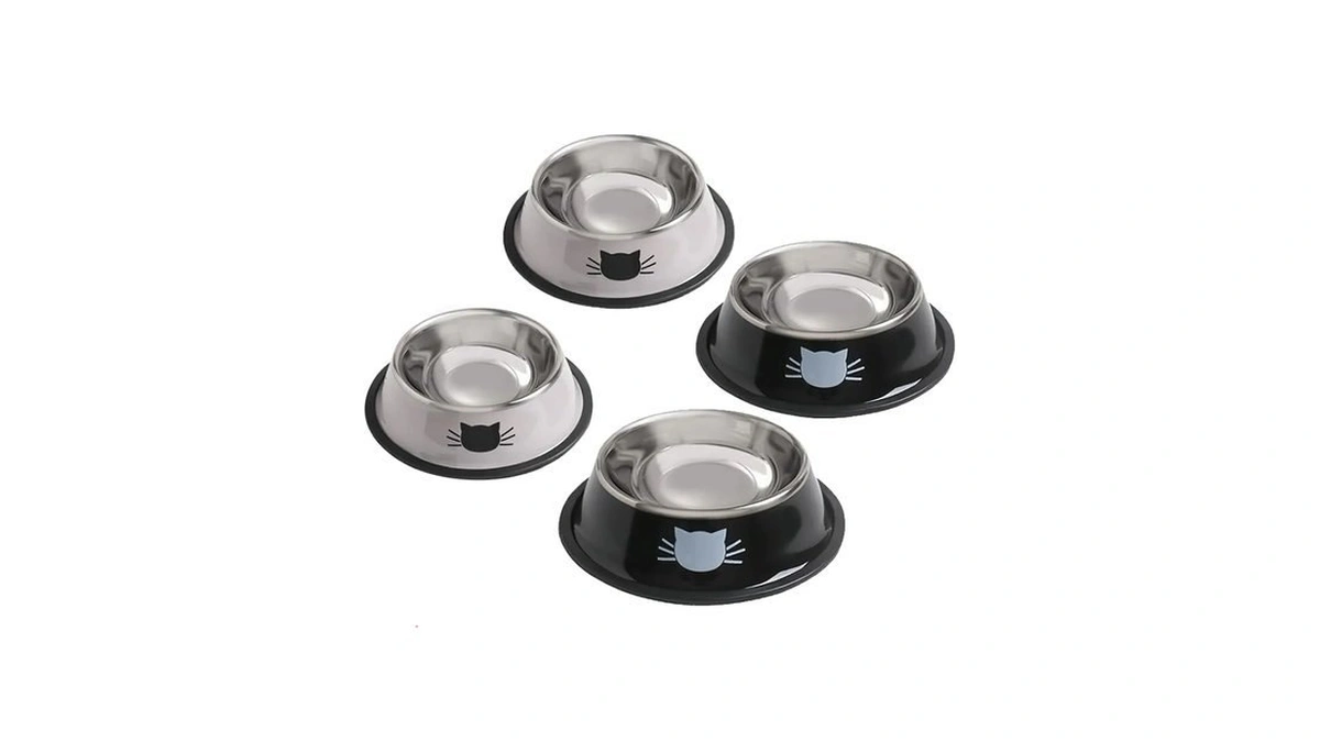 Cat Bowls For Food And Water,4pcs Rapsrk Non-slip Stainless Steel