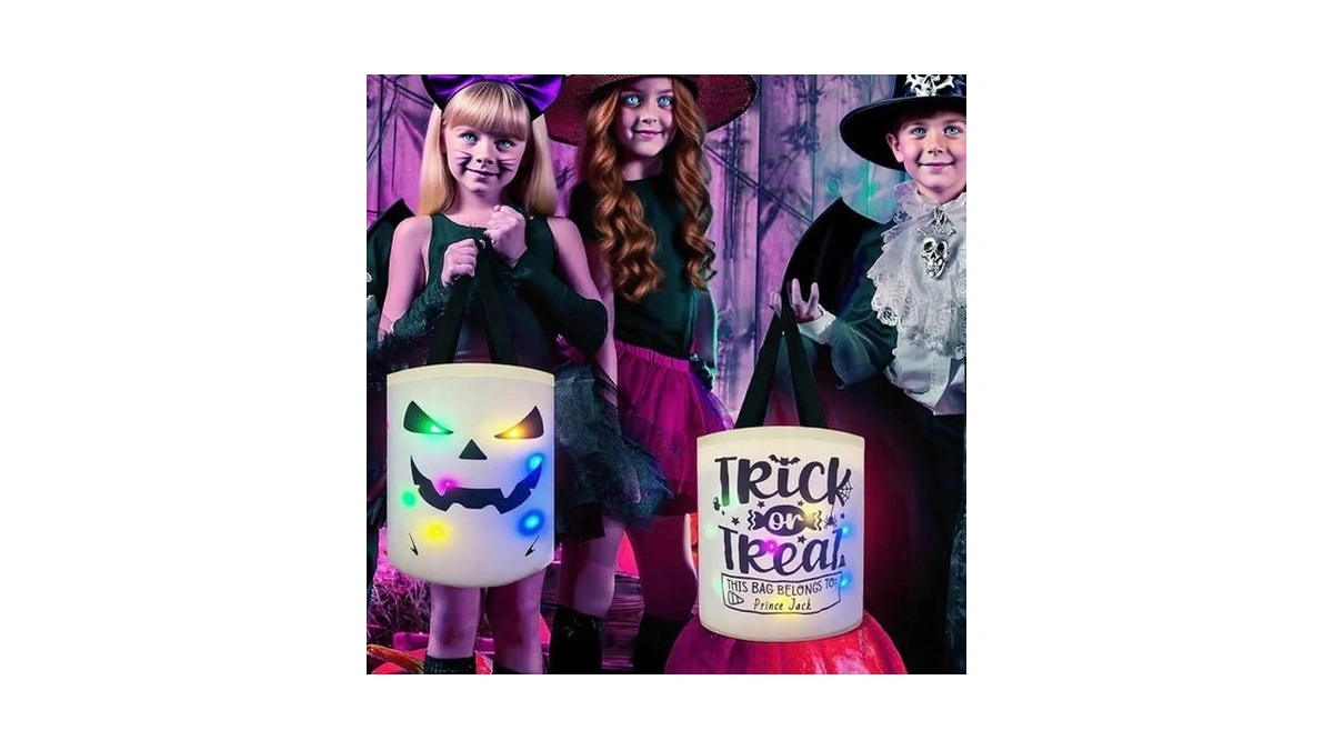 Halloween Trick Or Treat Bags Candy Bucket, Upgraded Light Up