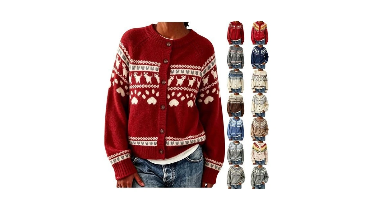 Womens Vintage Cardigan Sweaters Floral Long Sleeve Button Knit Sweater