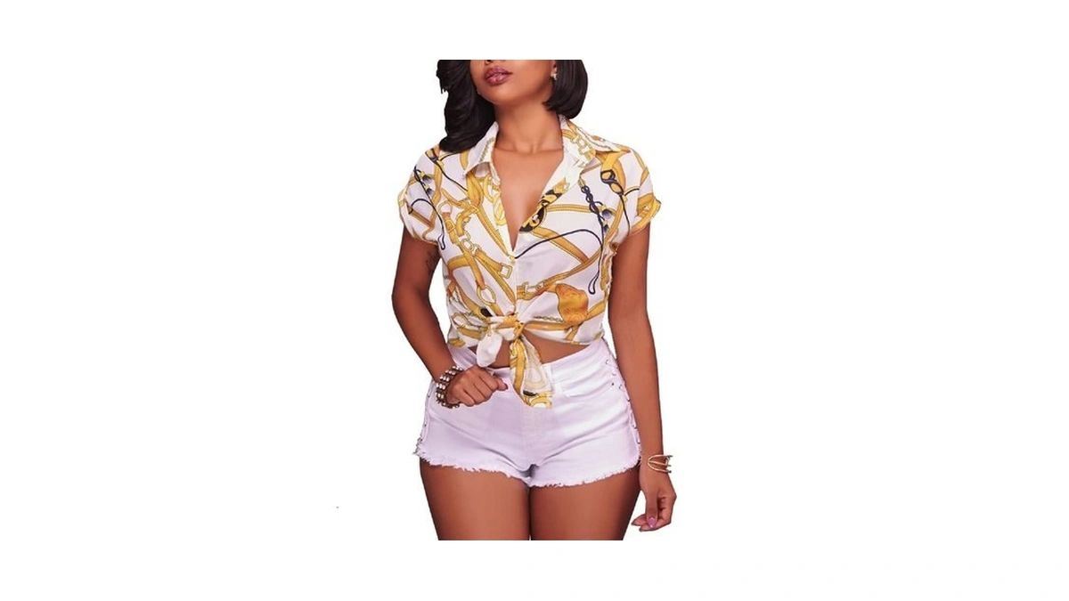 Colorful Tops For Women Sexy Button Down T-shirts Short Sleeve