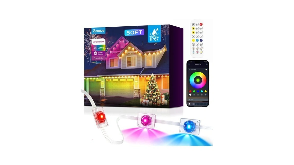 Ecoeve Permanent Outdoor Lights For House, 50ft Christmas Rgb+ic Lights