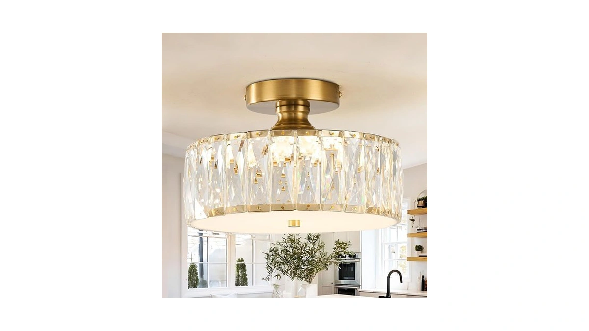 Crystal Dimmable Semi Flush Mount Ceiling Light,led5cct 2700k-6000k,24w,11″