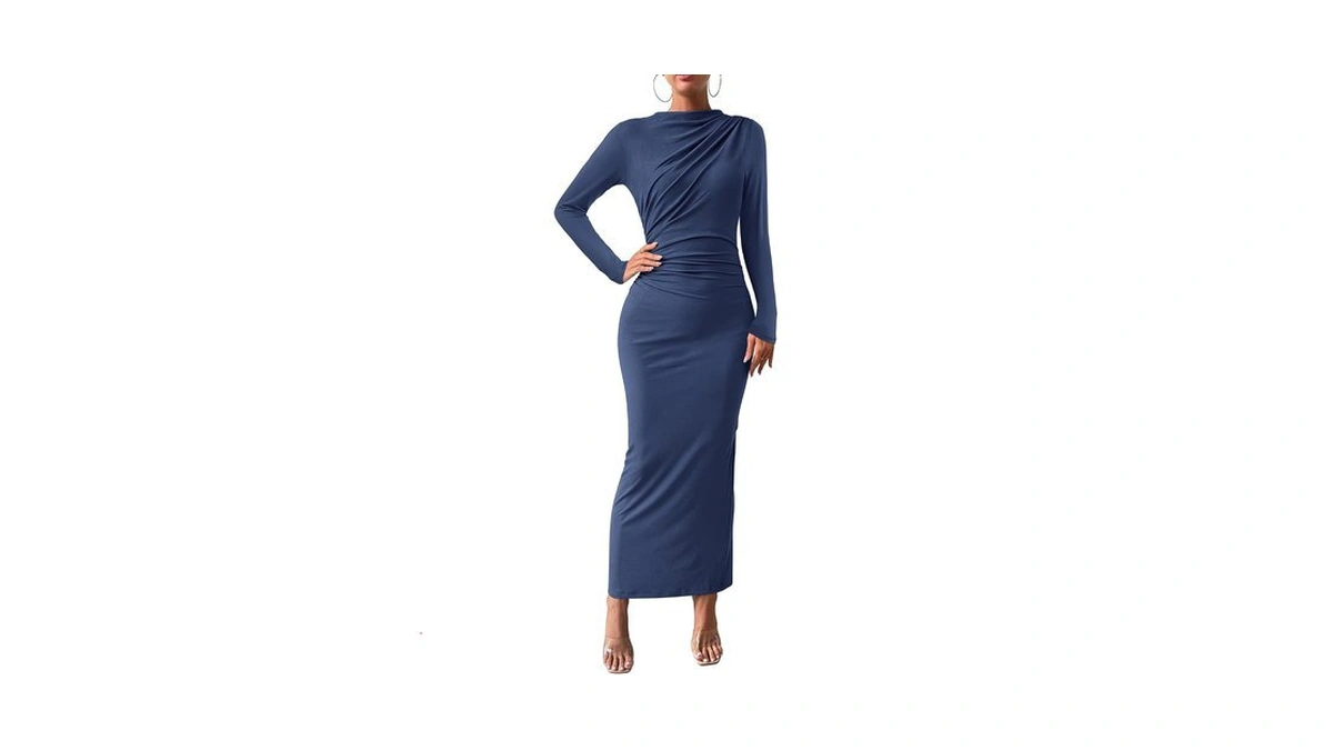 Btfbm Maxi Long Sleeve Dresses For Women Wedding Guest,dark Grey